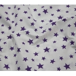 ბამბის ქსოვილი - თეთრი იასამნისფერი დიდი ვარსკვლავებით 1მ 25989