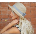 Summer hat - beige gray ribbon 28579