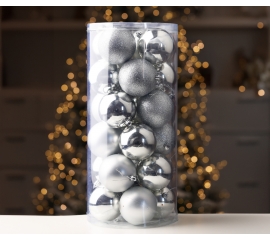 Christmas balls 24 pcs, silver 48762