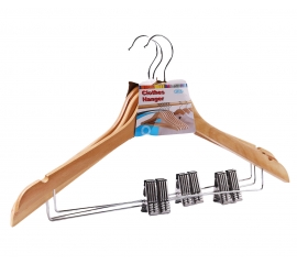 Wooden hanger with pants clips WOO1 (1 piece) 42489