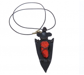 Leather necklace with coral stone 10322
