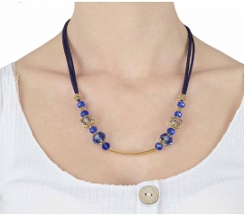 Handmade necklace with blue glass and stone inserts 16314