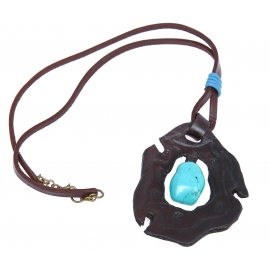Leather necklace with turquoise stone 10317